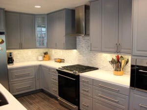 corner section of grey kitchen