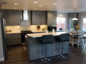 grey kitchen with island